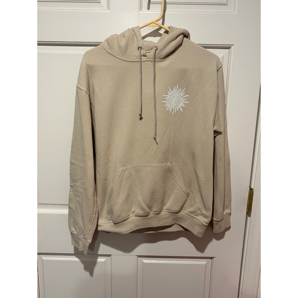Bowery Supply Co Mens Sun Moon Celestial Graphic Hoodie Tan Beige Small